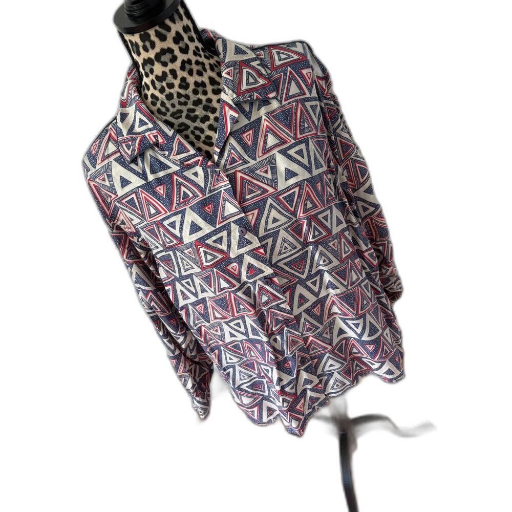 Vintage 80s Art Teacher Silk Blouse Long Sleeve Button Down Eclectic Grandpa